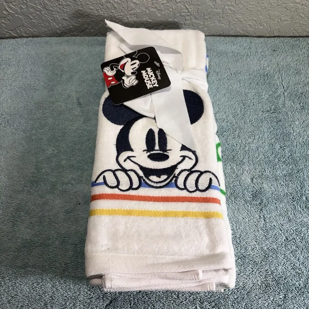 Disney Mickey Mouse Kitchen Towels Set of 2 • Embroidered & Patterned • Cotton •